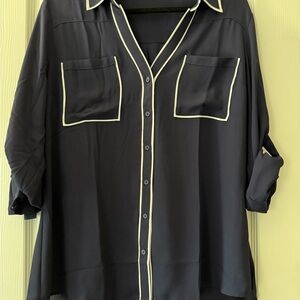 Express Black Blouse with White Trim